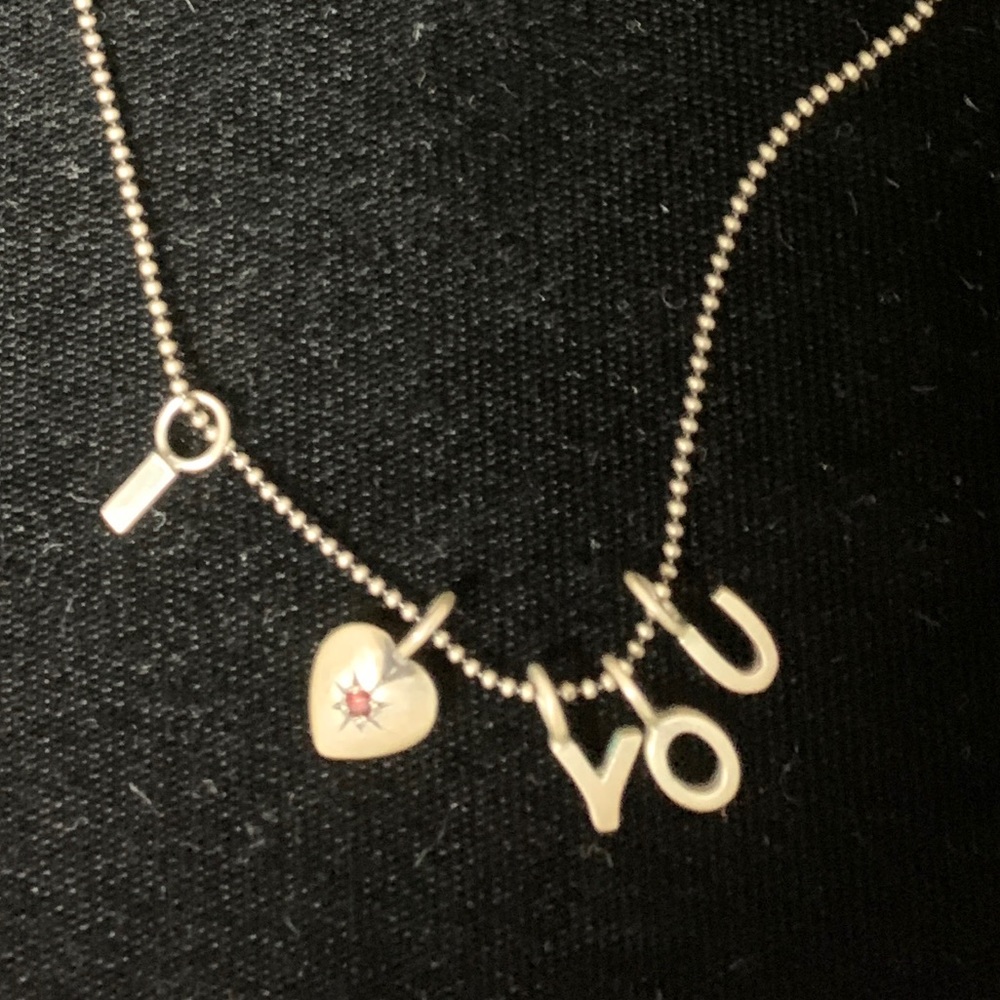 STERLING SILVER ❤️YOU CHARM NECKLACE WITH GARNET CHIP